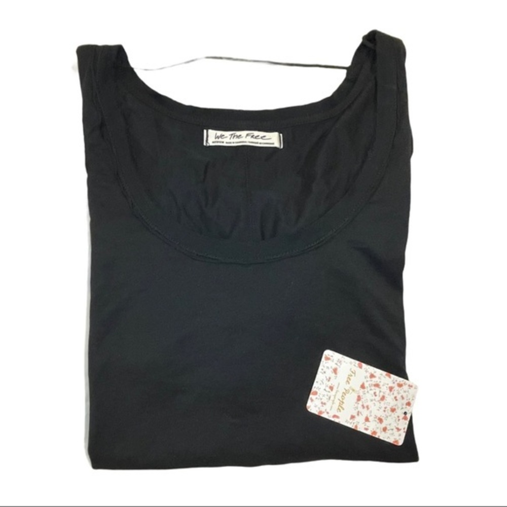 FREE PEOPLE Float On Flutter Sleeve Tee Black NWT Large - Picture 3 of 3
